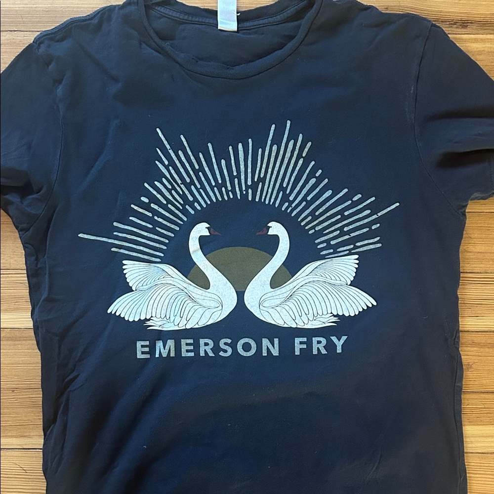 Emerson Fry Black Logo Swan Sunburst Graphic Tee Small S Short Sleeve Tshirt